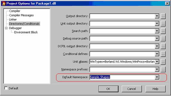 Default Namespace Setting in Project 

Options Dialog